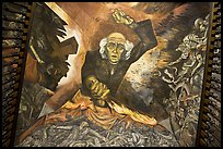 Stairway ceiling with portrait of angry Miguel Hidalgo by  Jose Clemente Orozco. Guadalajara, Jalisco, Mexico ( color)