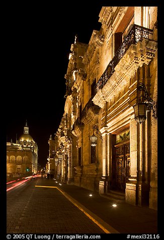 Palacio del Gobernio (government palace) at night. Guadalajara, Jalisco, Mexico (color)