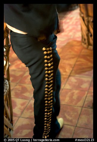 Detail of pants of a mariachi musician , Tlaquepaque. Jalisco, Mexico (color)