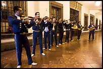 Band of mariachi musicians at night, Tlaquepaque. Jalisco, Mexico