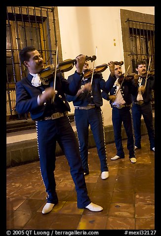 Mariachi musicians at night, Tlaquepaque. Jalisco, Mexico (color)