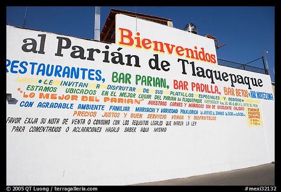 Wall with welcome sign, Tlaquepaque. Jalisco, Mexico