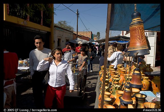 People strolling iin the sunday town-wide arts and crafts market, Tonala. Jalisco, Mexico