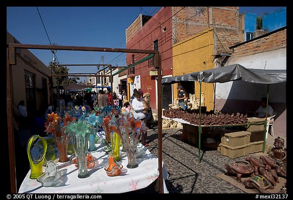 Stands in the sunday town-wide arts and crafts market, Tonala. Jalisco, Mexico (color)