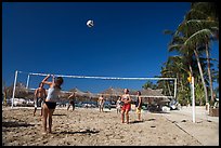 Vacationers playing beach volley-ball, Nuevo Vallarta, Nayarit. Jalisco, Mexico (color)