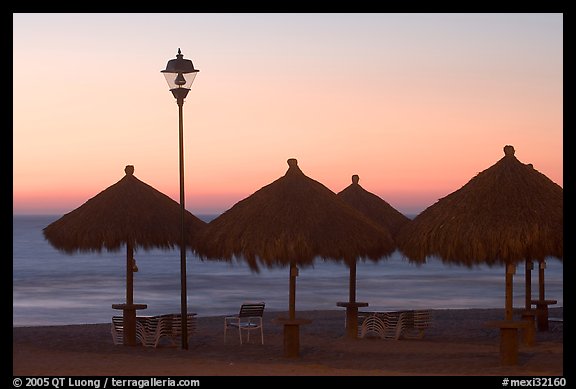 Shades and ocean at sunset, Nuevo Vallarta, Nayarit. Jalisco, Mexico (color)