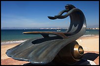 Sculpture by Bustamante on the seaside walkway with beach in the background, Puerto Vallarta, Jalisco. Jalisco, Mexico ( color)