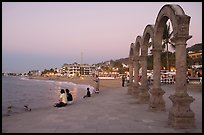 Arches on the Malecon at dusk, Puerto Vallarta, Jalisco. Jalisco, Mexico