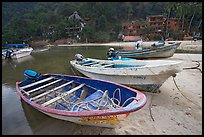 Small boats beached in a lagoon in fishing village, Boca de Tomatlan, Jalisco. Jalisco, Mexico ( color)