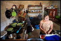 Woman and man in a restaurant kitchen, Jalisco. Jalisco, Mexico (color)