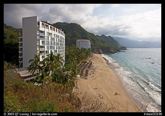 Resort building and beach, Puerto Vallarta, Jalisco. Jalisco, Mexico (color)