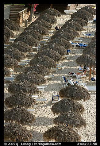 Sun shades lined on a beach resort, Puerto Vallarta, Jalisco. Jalisco, Mexico