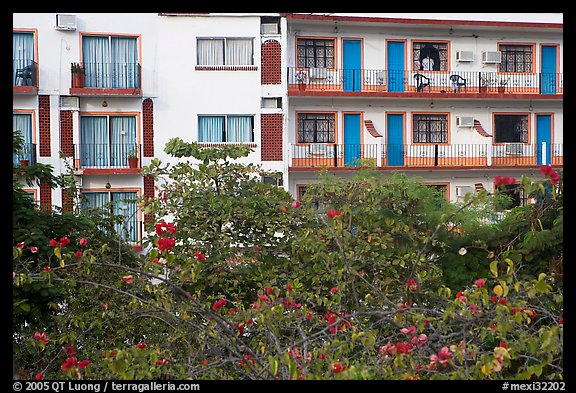 Appartment building above Rio Cuale, Puerto Vallarta, Jalisco. Jalisco, Mexico (color)