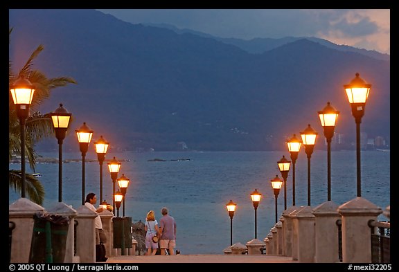 Footbridge above Rio Cuale at dusk, Puerto Vallarta, Jalisco. Jalisco, Mexico (color)