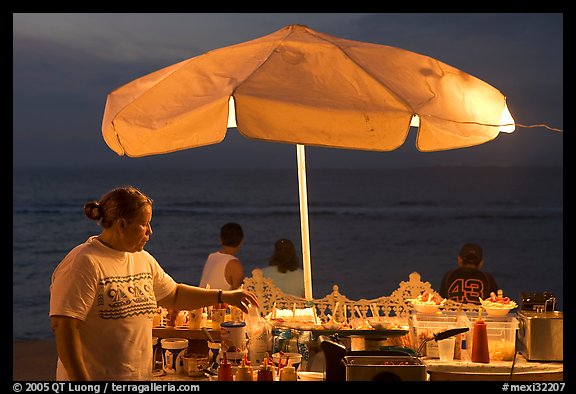 Food vendor on the Malecon at night, Puerto Vallarta, Jalisco. Jalisco, Mexico (color)