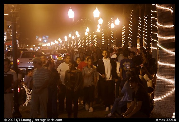 Crowds on the Malecon at night, Puerto Vallarta, Jalisco. Jalisco, Mexico