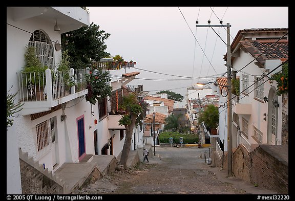 Steep street in morning foggy weather, Puerto Vallarta, Jalisco. Jalisco, Mexico