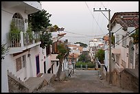 Steep street in morning foggy weather, Puerto Vallarta, Jalisco. Jalisco, Mexico ( color)