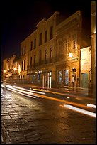 Street by night with light trails. Zacatecas, Mexico