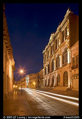 Avenue Hidalgo with Teatro Calderon at night. Zacatecas, Mexico (color)