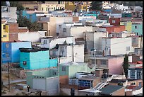 Neighborhood of houses painted in bright colors. Zacatecas, Mexico