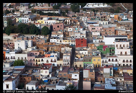 Colorful houses downtown seen from above. Zacatecas, Mexico (color)