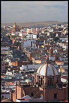 Dome of the Cathedral with Temple of Fatina in the background. Zacatecas, Mexico