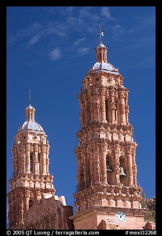 Churrigueresque towers of the Cathedral. Zacatecas, Mexico (color)