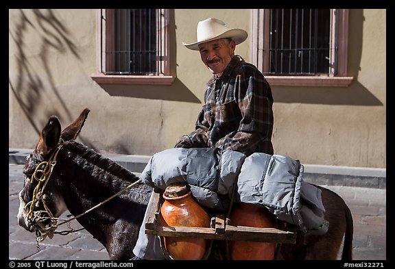 Man riding a donkey. Zacatecas, Mexico