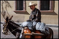 Man riding a donkey. Zacatecas, Mexico