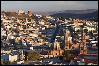 Panoramic view of Cathedral and town, late afternoon. Zacatecas, Mexico