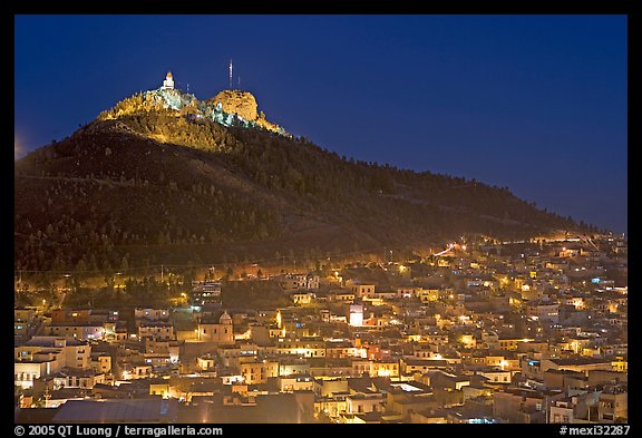 Cerro de la Bufa and town at night. Zacatecas, Mexico