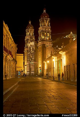 Hidalgo Avenue and Cathedral at night. Zacatecas, Mexico (color)