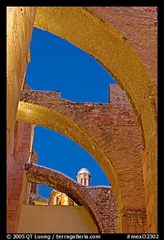 Buttresses of former St Augustine church at night. Zacatecas, Mexico