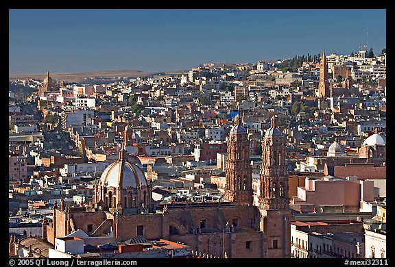 Panoramic view of Cathedral and town, morning. Zacatecas, Mexico (color)