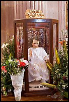 Figure of Santo Nino Del Milagro with offered flowers. Zacatecas, Mexico