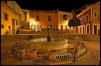 Fountain on Plazuela de los Angeles at night. Guanajuato, Mexico ( color)