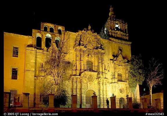Templo de la Compania de Jesus at night. Guanajuato, Mexico (color)