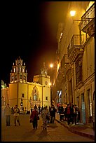 Plaza de la Paz and Basilica de Nuestra Senora de Guanajuato at night. Guanajuato, Mexico (color)