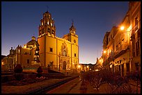 Plaza de la Paz and Basilica de Nuestra Senora de Guanajuato at dawn. Guanajuato, Mexico