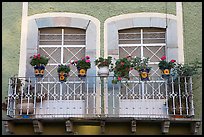 Balcony with potted flowers. Guanajuato, Mexico