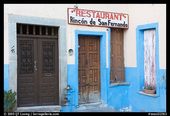 Closed doors of restaurant  Plazuela San Fernando. Guanajuato, Mexico