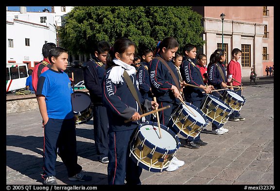 Children practising in a marching band. Guanajuato, Mexico