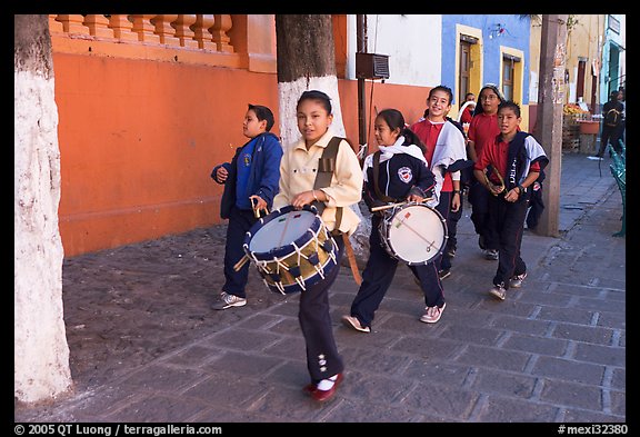 Children with drums. Guanajuato, Mexico