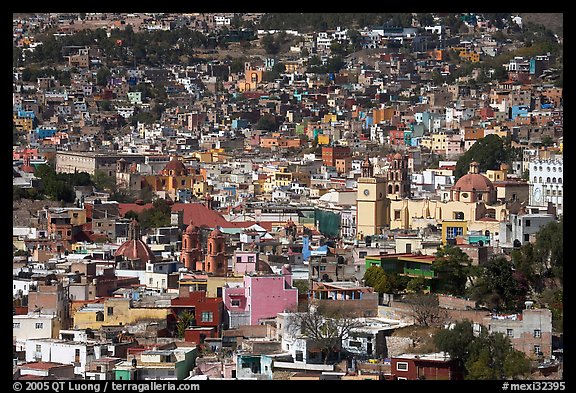 View of the city center from Pipila, mid-day. Guanajuato, Mexico