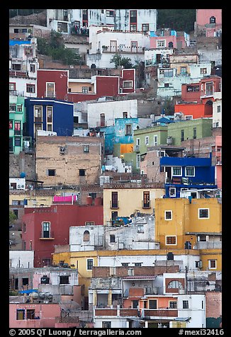 Vividly colored houses on steep hill. Guanajuato, Mexico