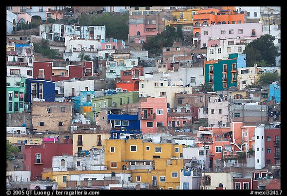 Steep hill with multicolored houses. Guanajuato, Mexico