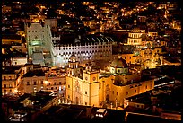 Basilic and University seen from above at night. Guanajuato, Mexico (color)