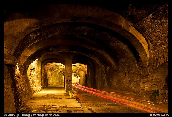 Subtarranean passageway with street and sidewalk. Guanajuato, Mexico