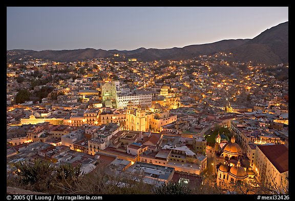Panoramic view of the historic town at dawn. Guanajuato, Mexico